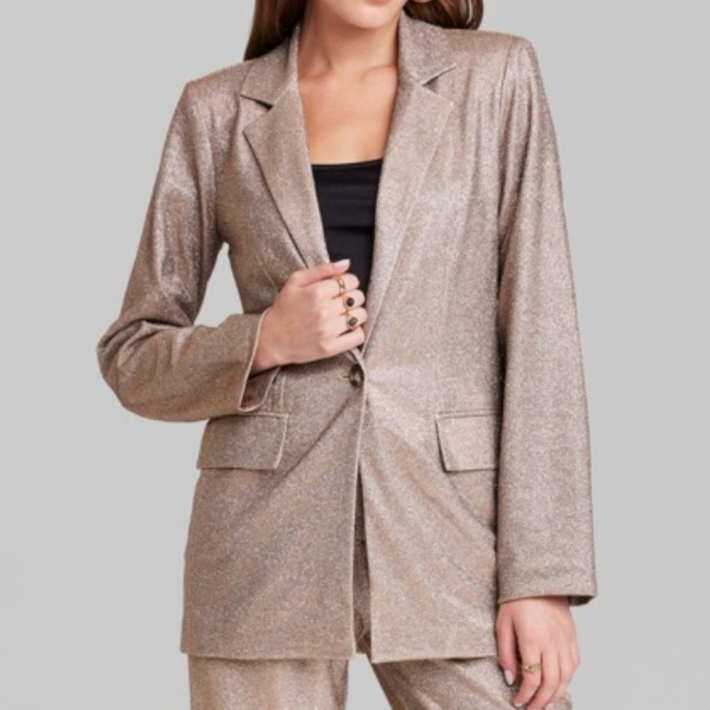 Women oversized glitter blazer copper
